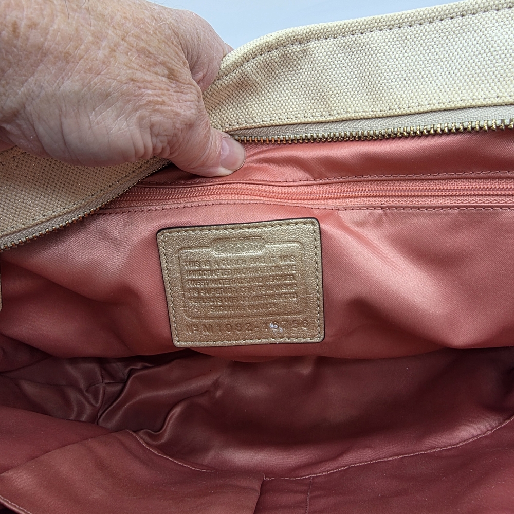 COACH Natalie Metallic Gold Bag Beige Cream Canvas Leather Tote Purse Bag 16756 - Picture 8 of 13
